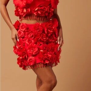Elegant Red Floral Skirt